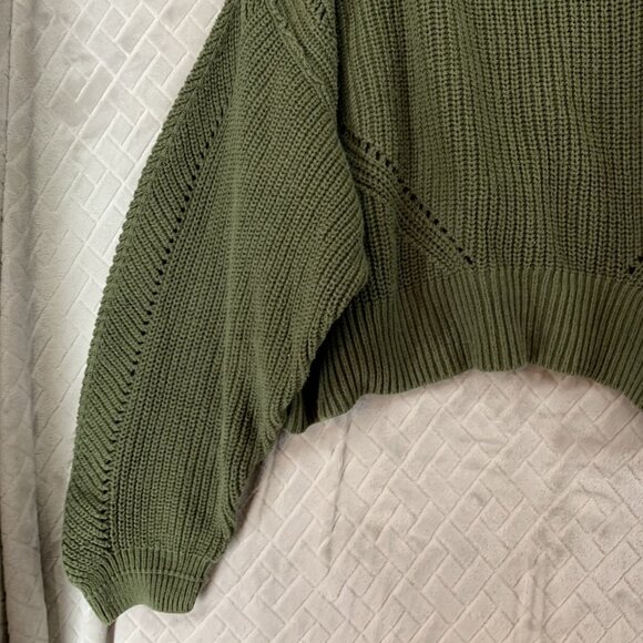 Arizona Womens XXL Oversized Sweater Army Green Cropped Loose Knit Baggy - Picture 3 of 16